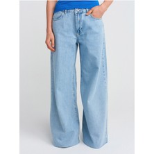 Dilvin 71787 Paçası Dikişsiz Geniş Denim Pantolon-Gri