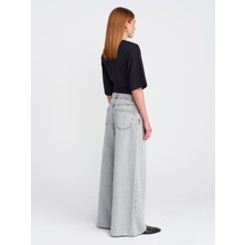 Dilvin 71787 Paçası Dikişsiz Geniş Denim Pantolon-Gri