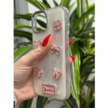 Qans Bilişim iPhone 15 Sedefli Pembe Detaylı Telefon Kılıfı