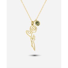 Gümüş Ağustos Ayı Doğum Çiçeği Gelincik Kolyesi