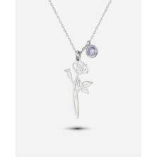 Meks Jewels Gümüş Haziran Ayı Doğum Çiçeği Gül Kolyesi