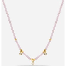 Meks Jewels Gümüş Dizi Pembe Quartz Renkli Kolye