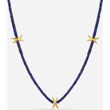 Meks Jewels Lapis Renkli Taşlı Gümüş Dizi Kolye