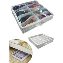 Ozcmax Ayakkabı Saklama Çantası 12 Bölmeli Shoes Under Ayakkabı Hurcu - Siyah Beyaz