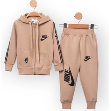 Baby Marka Baskılı Nke Desen Kapşonlu Fermuarlı Ikili Takım Unisex 1-5 Yaş