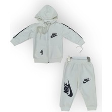 Baby Marka Baskılı Nke Desen Kapşonlu Fermuarlı Ikili Takım Unisex 1-5 Yaş