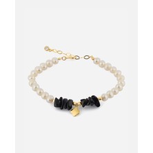 Meks Jewels İnci ve Oniks Taşlı Gümüş Bileklik