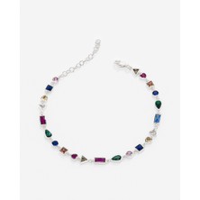 Meks Jewels Renkli Taşlı Asimetrik Gümüş Bileklik