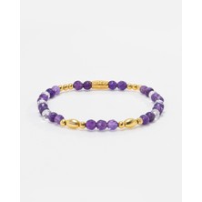 Ametist ve Kristal Kuvars Taşlı Gümüş Bileklik