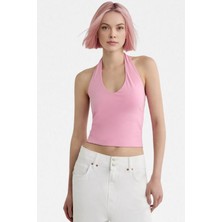 Vodens Kadın Pembe Halter Yaka Crop Top Body
