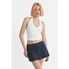 Vodens Kadın Beyaz Halter Yaka Crop Top Body