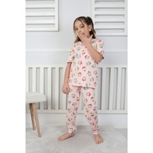 Isob Pembe Cup Cake Desenli %100 Pamuk Kız Çocuk Kısa Kollu Pijama Takımı 3-8 Yaş 41207-P