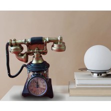 Retro Çevirmeli Telefon Tasarımlı Romen Rakamlı Masa Saati