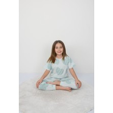 Isob Yeşil Kalp Desenli %100 Pamuk Kız Çocuk Kısa Kollu Pijama Takımı 3-8 Yaş 41202-Y