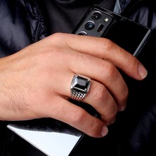 Takı925 925 Ayar Gümüş Petek Model Zirkon Taşlı Model Erkek Yüzük