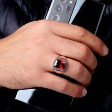 Takı925 925 Ayar Gümüş Kırmızı Zirkon Taşlı Model Erkek Yüzük