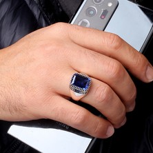 Takı925 925 Ayar Gümüş Mavi Zirkon Taşlı Model Erkek Yüzük