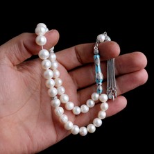 Takı925 925 Ayar Mineli Gümüş Püsküllü Inci Taşı Tesbih