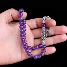 Takı925 Zirkon Taşlı Gümüş Püsküllü Ametist Taşı Tesbih