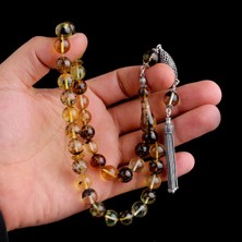 Takı925 925 Ayar Gümüş Püsküllü 10,5 mm Fosilli Damla Kehribar Tesbih