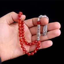 Takı925 Zirkon Taşlı Gümüş Püsküllü Kristal Kesme Akik Taşı Tesbih