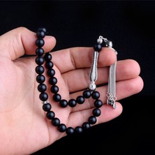 Takı925 Zirkon Taşlı Gümüş Püsküllü Mat Onix Taşı Tesbih