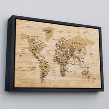 Marsilyan Çerçeveli Ahşap Görünümlü Dünya Haritası Ayrıntılı ve Dekoratif Kanvas TABLO-1810