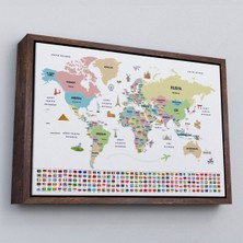 Marsilyan Çerçeveli Türkçe Dünya Haritası Ülke Bayrak ve Başkentli Kanvas TABLO-1938