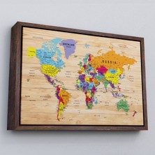 Marsilyan Çerçeveli Ahşap Görünümlü Dünya Haritası Ayrıntılı ve Dekoratif Kanvas TABLO-1790