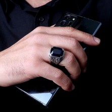 Takı925 925 Ayar Gümüş Mavi Renk Zirkon Taşlı Model Erkek Yüzük