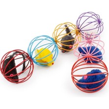 Renkli Metal Kafesli Peluş Fareli Kedi Köpek Oyuncağı Oyun Topu 6 cm (4767) - MCT5573-7449