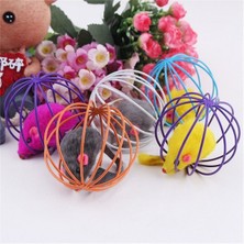 Renkli Metal Kafesli Peluş Fareli Kedi Köpek Oyuncağı Oyun Topu 6 cm (4767) - MCT5573-7449
