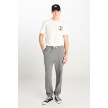 Regular Fit Normal Kesim Normal Bel Ribanalı Paça Gri Melanj Sweatpant Jogger
