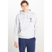 Loose Fit Rahat Kesim Kapüşonlu Gri Melanj Sweatshirt
