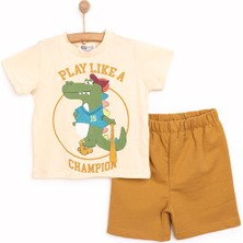 HelloBaby Basic Erkek Şampiyon Dinozor Baskılı Şortlu Takım Erkek Bebek