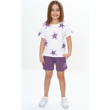 Toontoy Kız Çocuk Garni Çiçek Baskılı Şortlu Takım