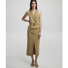 İpekyol Çift Parça Görünüm Haki Elbise Klasik Stil Bodycon Kesim Özel Olaylar İçin Şık Tasarım IS1250002217176