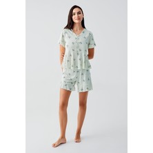 Fiyonk Desenli Kısa Kollu  Esnek Viskoz Şort Pijama Takım 17205