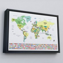 Marsilyan Çerçeveli Dünya Haritası Ülke Bayraklı ve Dekoratif Kanvas TABLO-2389