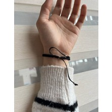 Giftoloji Kişiye Özel Yazı-Tarih-Logo Yapılabilir Bileğe Göre Ayarlanabilir Asansör Ipli Şık Siyah Bileklik