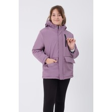 Kız Çocuk Lila Içi Kürklü Su ve Rüzgar Geçirmez Kapüşonlu 3 Cep Kışlık Mont & Kaban & Parka FST-FMPÇ-110 K