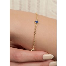 1,70 (Gram) 3 Lacivert Taşlı Sedef Bileklik Künye Unisex 14 Ayar Altın (Yeşil-Rose-Sarı-Beyaz)