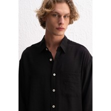 Giesto Dökümlü Oversıze Siyah Gömlek