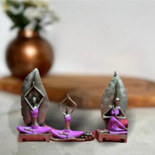 3'lü Yoga Yapan Kızlar Biblo, Tütsülük & Mumluk Seti - Büyük Boy