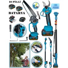 Walt Mann Waltmann Germany W-900 Teleskopik + 40 mm Dijital Budama Makası + Otomatik Yağ Pompalı Zincirli Testere 2 Akülü