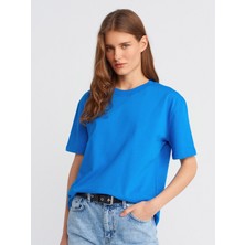 Dilvin 30312 Dekoratif Dikişli Bisiklet Yaka T-Shirt-Kahve