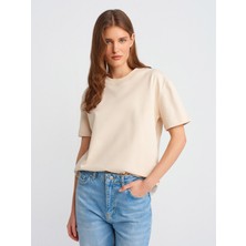 30312 Dekoratif Dikişli Bisiklet Yaka Tshirt-Taş