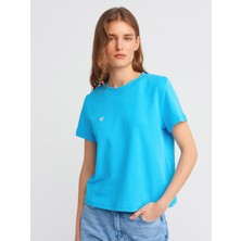 Dilvin 30584 Bisiklet Yaka Pamuklu T-Shirt-Turkuaz