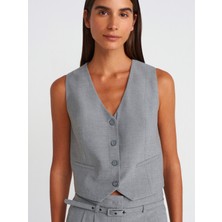 Dilvin 60562 Kısa Özel Dikim Yelek-Açık Gri