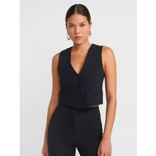 Dilvin 60566 Düğmeli Yelek-Siyah